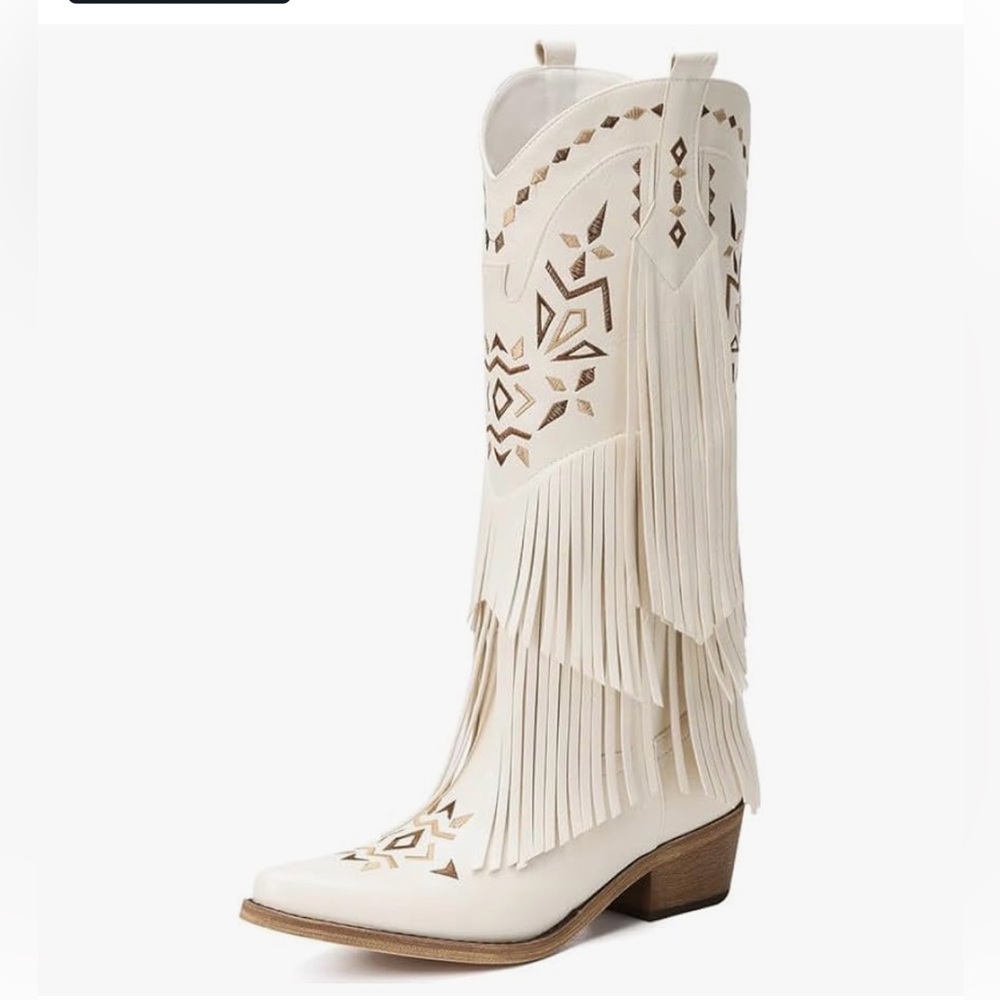 Fringe Western White Boots